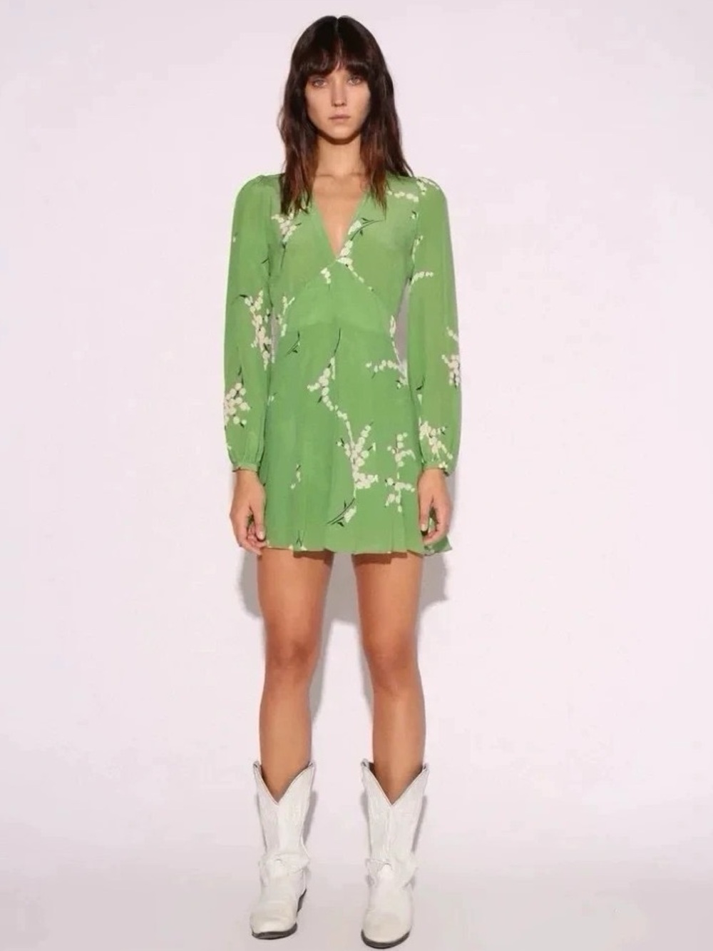 Réalisation Par The Kate Summer Loving Green Floral V-Neck Mini Dress, S